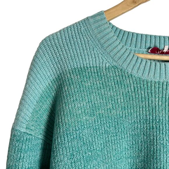 Parker Hampton Teal Blue Colorblock Tie Hem Crewneck Sweater Size Large - Picture 6 of 11